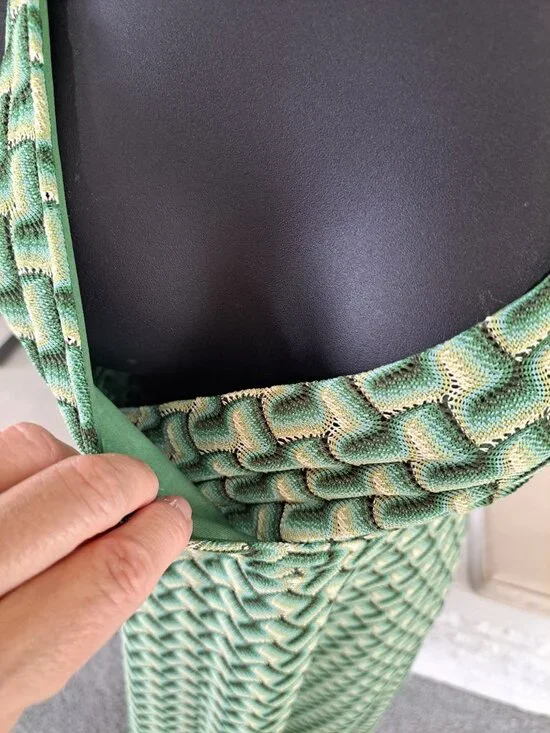 Y2K Green Halter Midi Dress Rope Straps Size 14 Geometric Pattern Boho Retro - Picture 4 of 13